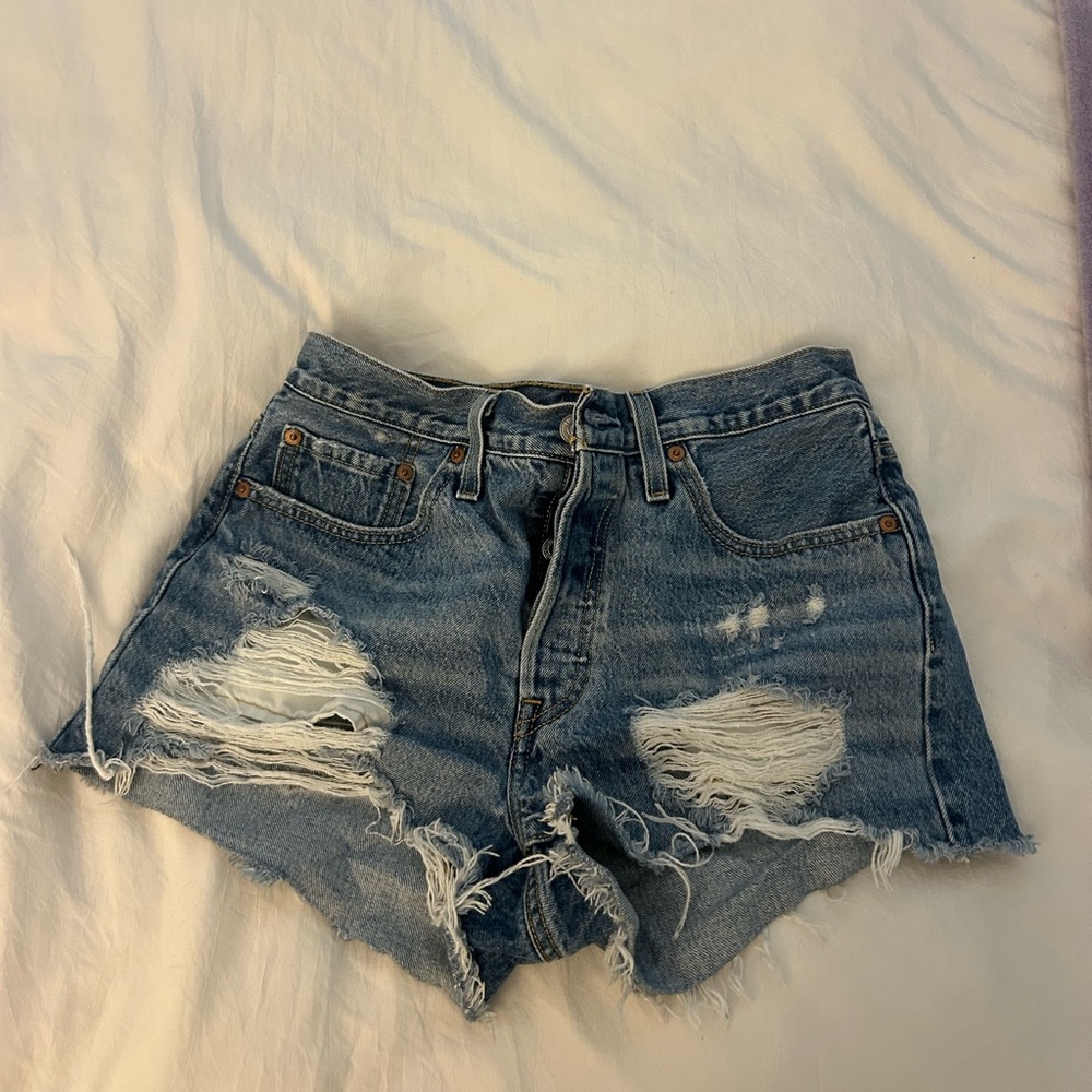 Levi's Blue Distressed Jean Shorts